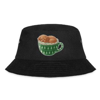 Schlafender Welpe im grünen Becher - Bucket Hat - Schwarz - Vorne - Lela (165cm)