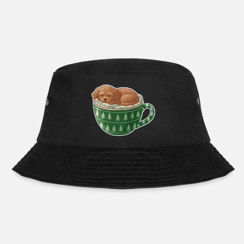 Schlafender Welpe im grünen Becher - Bucket Hat - Schwarz
