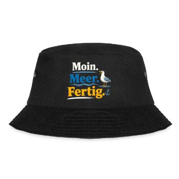 Moin Meer Fertig Möwe lustig Spruch  - Bucket Hat - Schwarz - Vorne - Lela (165cm)