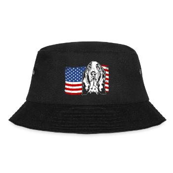 Basset Hound US Amerika Fahne Hunde Wilsigns - Bucket Hat - Schwarz - Vorne - Lela (165cm)