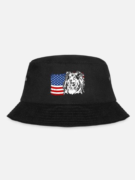 Langhaarcollie US Amerika Fahne Hunde Wilsigns - Bucket Hat - Schwarz