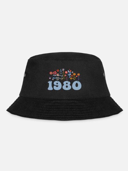 1980 Blumenmuster 1980 Blumen-thema Blumen 1980 - Bucket Hat - Schwarz