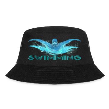 Dynamischer Schwimmer mit Wasserwellen - Bucket Hat - Schwarz - Vorne - Lela (165cm)