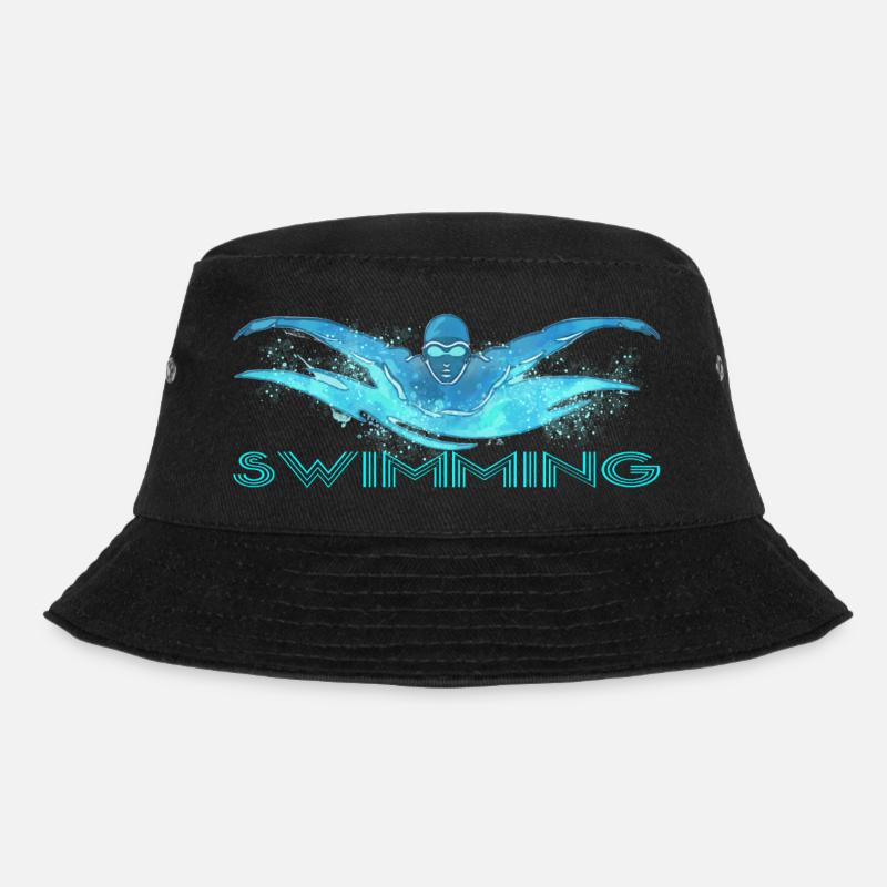 Dynamischer Schwimmer mit Wasserwellen - Bucket Hat - Schwarz