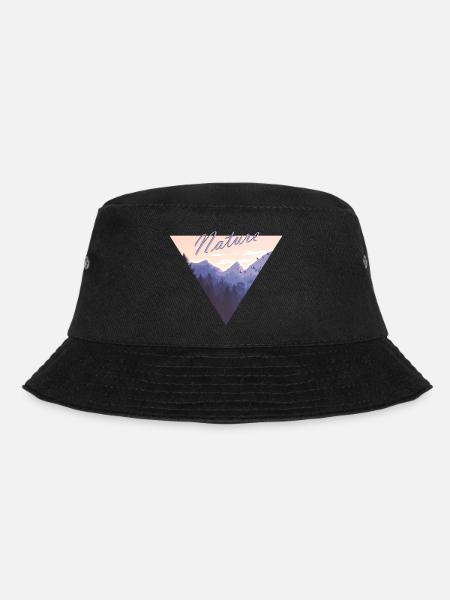 Nature, Mountains, Forest, Birds, Triangle - Bucket Hat - black