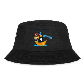 Geburtstagsshirt 4 Jahre Junge Pirat Piraten - Bucket Hat - Schwarz - Vorne - Lela (165cm)