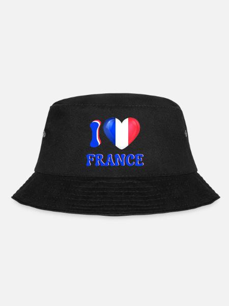 I love France Blue White Red Flag Heart - Bucket Hat - black