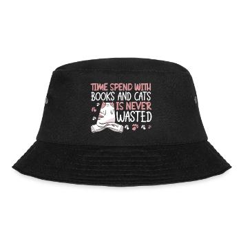 Katze Buchliebhaber Bücher Lesen - Bucket Hat - Schwarz - Vorne - Lela (165cm)