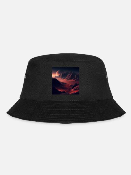 Berglandschaft, Berg, Sonnenuntergang, Mond, Welt - Bucket Hat - Schwarz
