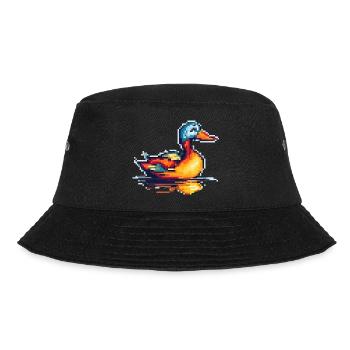 Kleine Ente in 8 Bit retro Pixelgrafik - Bucket Hat - Schwarz - Vorne - Lela (165cm)