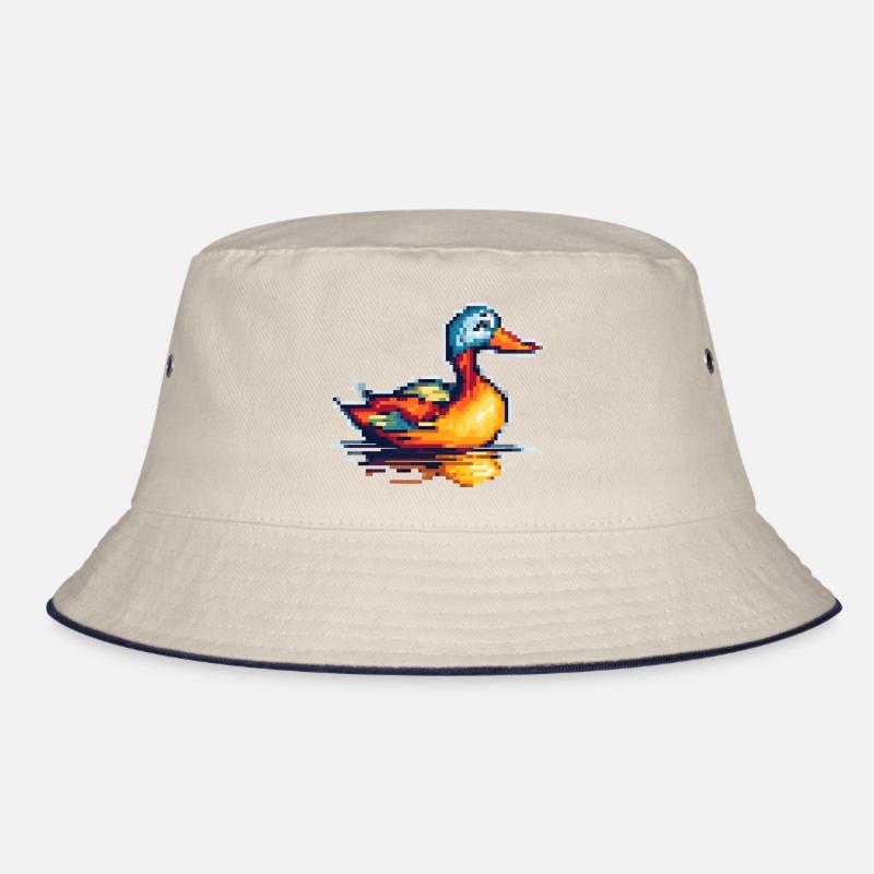 Small duck in 8 bit retro pixel graphics Bucket Hat
