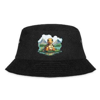 Turtle Bliss: Schildkröte im Wasser vor Bergen - Bucket Hat - Schwarz - Vorne - Lela (165cm)