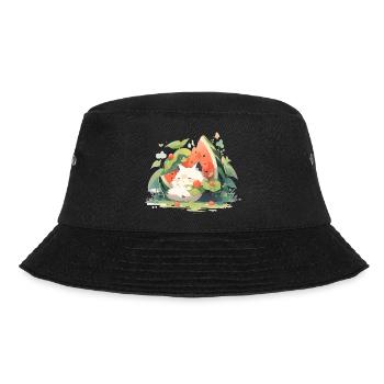 Cute Kawaii Cat Watermelon Food - Bucket Hat - black - Front - Lela (165cm)
