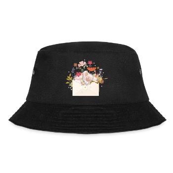 floraler Briefumschlag mit Blüten und Pflanzen - Bucket Hat - Schwarz - Vorne - Lela (165cm)