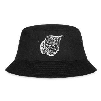 Katze weiß Silhouette Geschenk Katzenliebhaber - Bucket Hat - Schwarz - Vorne - Lela (165cm)
