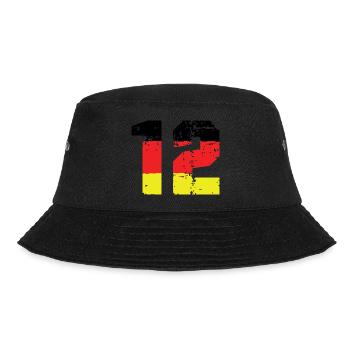 12 Zahl Deutschland Trikot - Bucket Hat - Schwarz - Vorne - Lela (165cm)