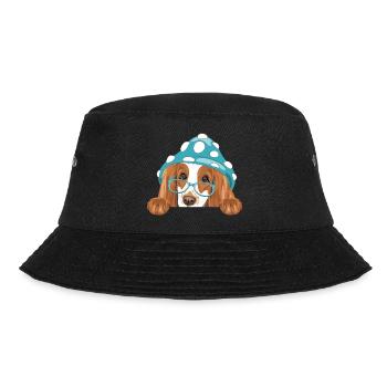 Peeking Cocker Spaniel Hund mit blauem Amanita-Hut - Bucket Hat - Schwarz - Vorne - Lela (165cm)