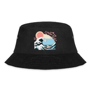 Big Wave Vaporwave Aesthetic 80s Anime Fashion - Bucket Hat - black - Front - Lela (165cm)