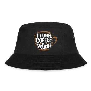 Kaffee trifft Versicherung – mit Humor - Bucket Hat - Schwarz - Vorne - Lela (165cm)