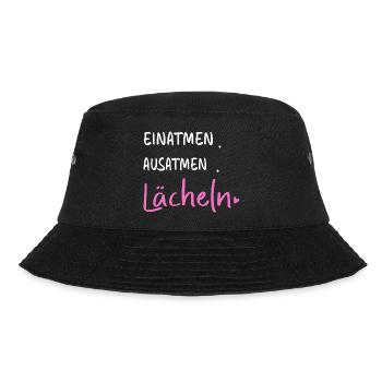 Einatmen. Ausatmen. Lächeln - Sprüche Statement - Bucket Hat - Schwarz - Vorne - Lela (165cm)