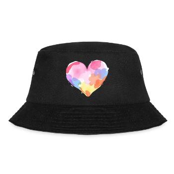 Buntes Aquarell-Herz - Valentinstag - Bucket Hat - Schwarz - Vorne - Lela (165cm)