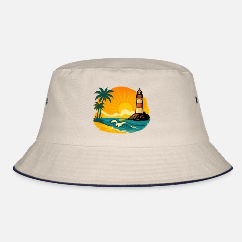 Coucher de soleil avec phare sur une plage tropicale Bob