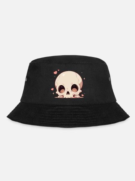 Cuddly Skull Heart Cartoon - Bucket Hat - black