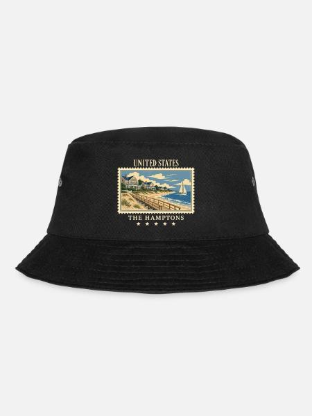 USA The Hamptons Vintage Reisemarke - Bucket Hat - Schwarz
