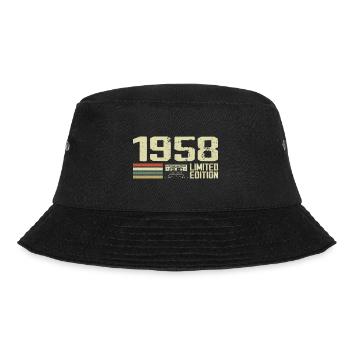 Geboren 1958 – Jahrgang 1958 – 66. Geburtstag Retro - Bucket Hat - Schwarz - Vorne - Lela (165cm)