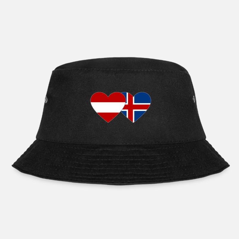 Austria Iceland Flag Heart - Bucket Hat - black