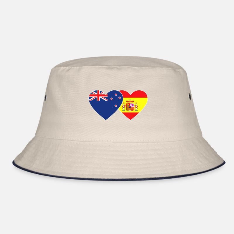 Neuseeland Spanien Flagge Herz Bucket Hat
