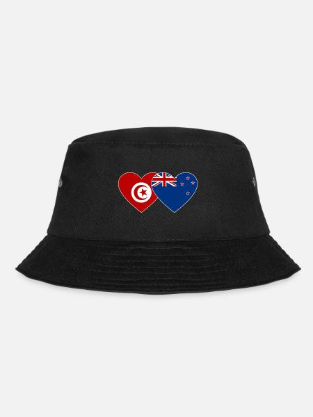Tunisia New Zealand Flag Heart - Bucket Hat - black