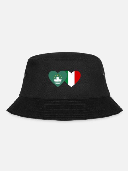 Macau Italien Flagge Herz - Bucket Hat - Schwarz