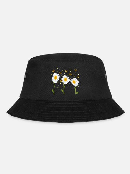 Daisies, butterflies - Bucket Hat - black