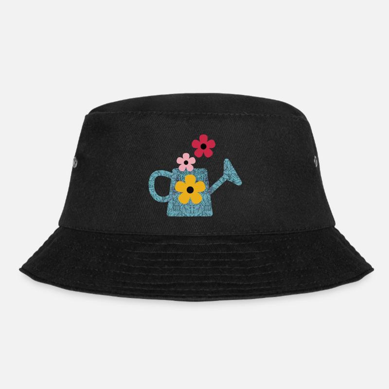 Gießkanne mit Blumen - Bucket Hat - Schwarz