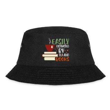 Easily Distracted By Tea And Books Book Lover Read - Bucket Hat - Schwarz - Vorne - Lela (165cm)