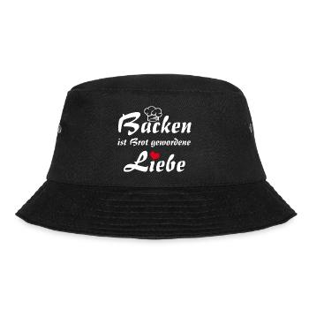 Backen ist Liebe mit Bäckermütze und Herz - Bucket Hat - Schwarz - Vorne - Lela (165cm)