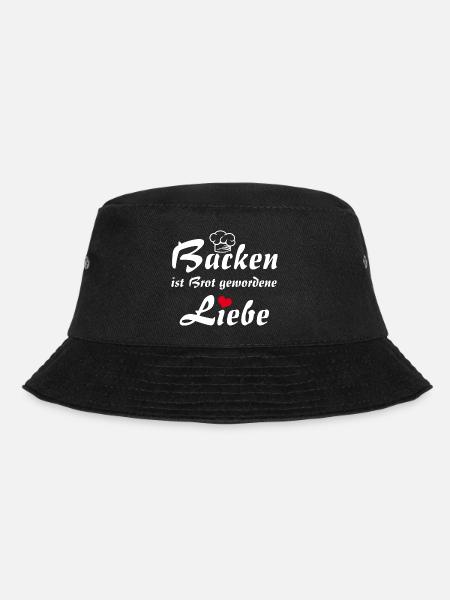 Backen ist Liebe mit Bäckermütze und Herz - Bucket Hat - Schwarz