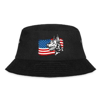 Dobermann Amerika Fahne Hunde Dobie Wilsigns - Bucket Hat - Schwarz - Vorne - Lela (165cm)