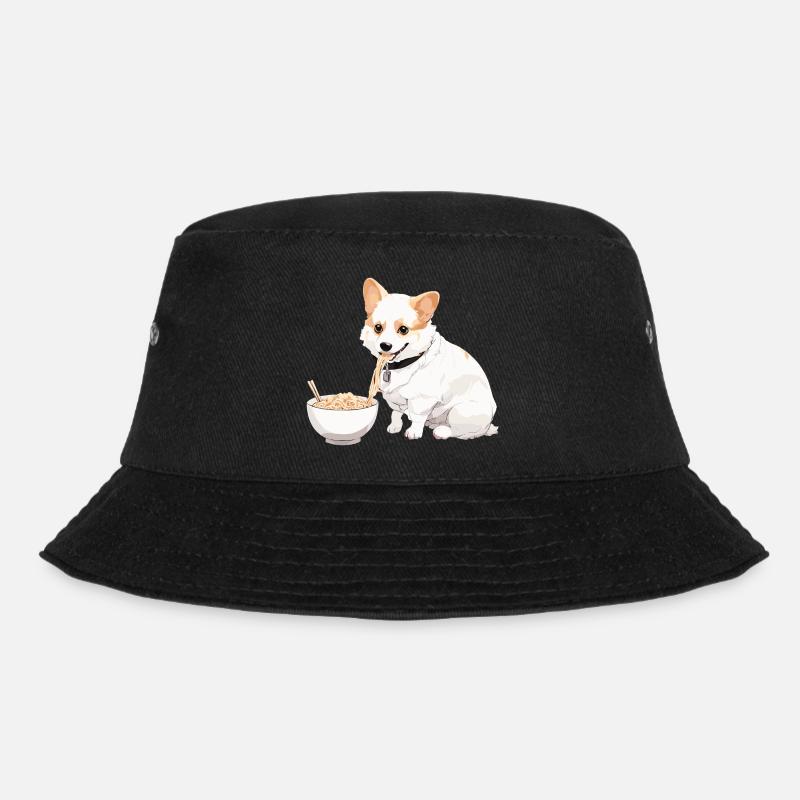 Corgi Eating Ramen #1 - Bucket Hat - black