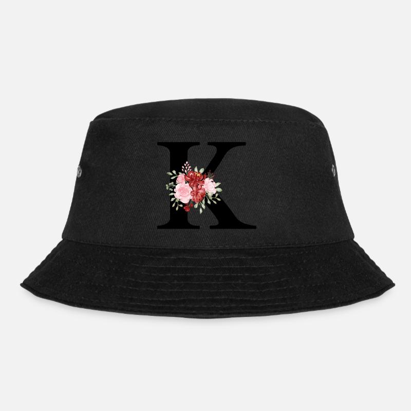 Roter floraler K-Buchstabe - Bucket Hat - Schwarz