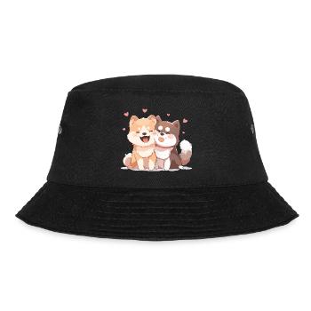 Hunde Liebe Kuscheln Umarmung Herz Süß Niedlich - Bucket Hat - Schwarz - Vorne - Lela (165cm)