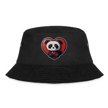 Pixel-Panda mit großem Herz - Bucket Hat - Schwarz - Vorne - Lela (165cm)