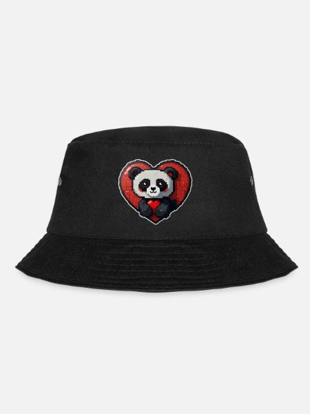 Pixel-Panda mit großem Herz - Bucket Hat - Schwarz