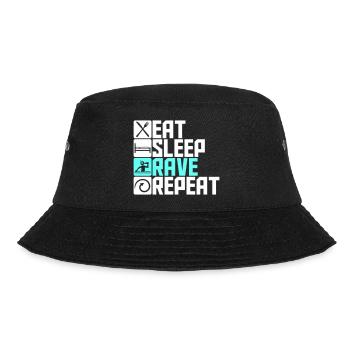 Eat Sleep Rave Repeat Essen Schlafen Raven Spruch - Bucket Hat - Schwarz - Vorne - Lela (165cm)
