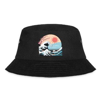 Big Wave Vaporwave Aesthetic 80s Anime Fashion - Bucket Hat - black - Front - Lela (165cm)