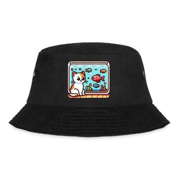 Cute Kitty looking at Fish in Aquarium - Bucket Hat - black - Front - Lela (165cm)