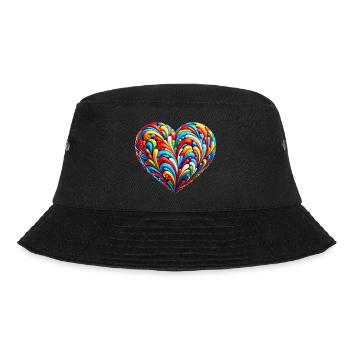 Buntes Regenbogen Herz - Bucket Hat - Schwarz - Vorne - Lela (165cm)