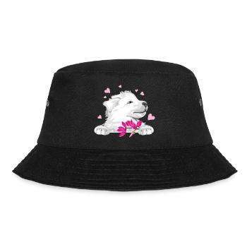 Glücklicher Schweizer Schäferhund mit Blumen und Herzen - Bucket Hat - Schwarz - Vorne - Lela (165cm)