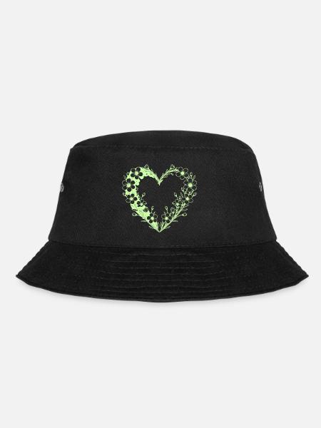 Blütenherz im floralen Rahmen - Bucket Hat - Schwarz